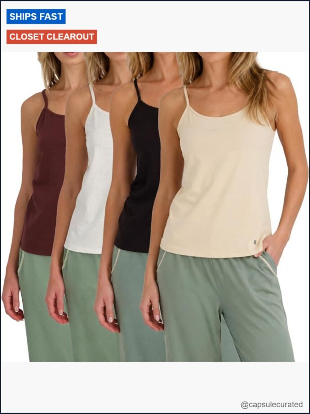 4-Pack Spaghetti Strap Tank Tops, Lightweight Camisole for Layering
